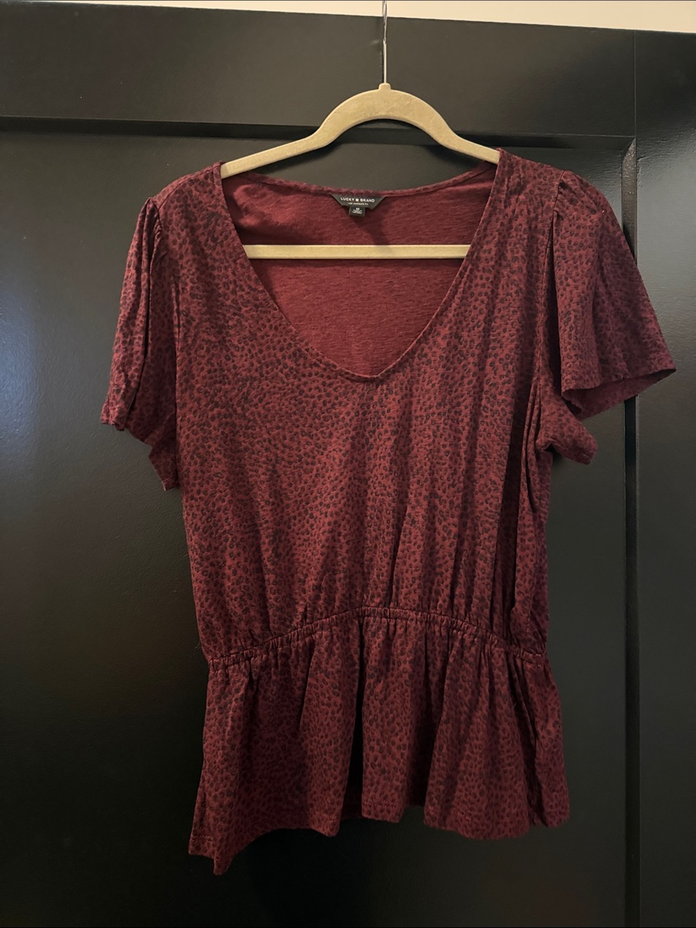Lucky Brand Burgundy V-Neck Peplum Top